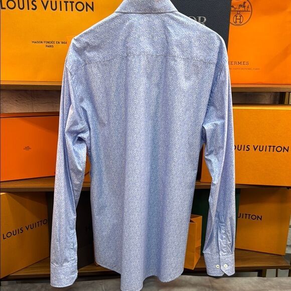 Bugatchi Blue and White Geometric Dress Shirt - Picture 5 of 8